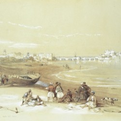 Landscape with figures outside the city